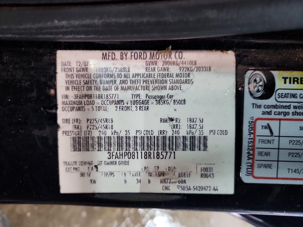 2008 FORD FUSION SEL photo 12