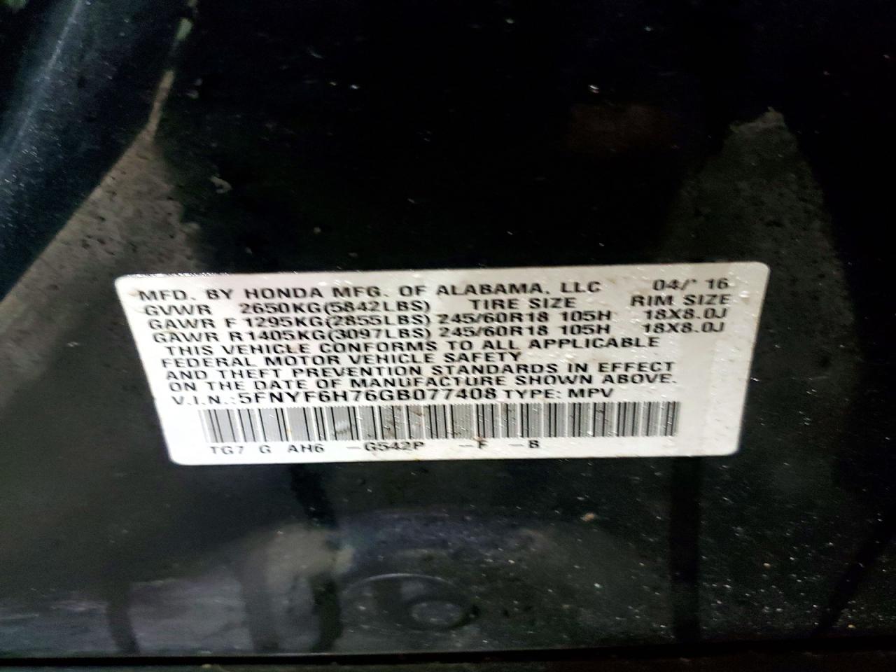 2016 HONDA PILOT EXLN photo 25