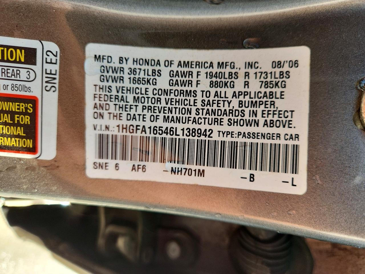2006 HONDA CIVIC LX photo 12