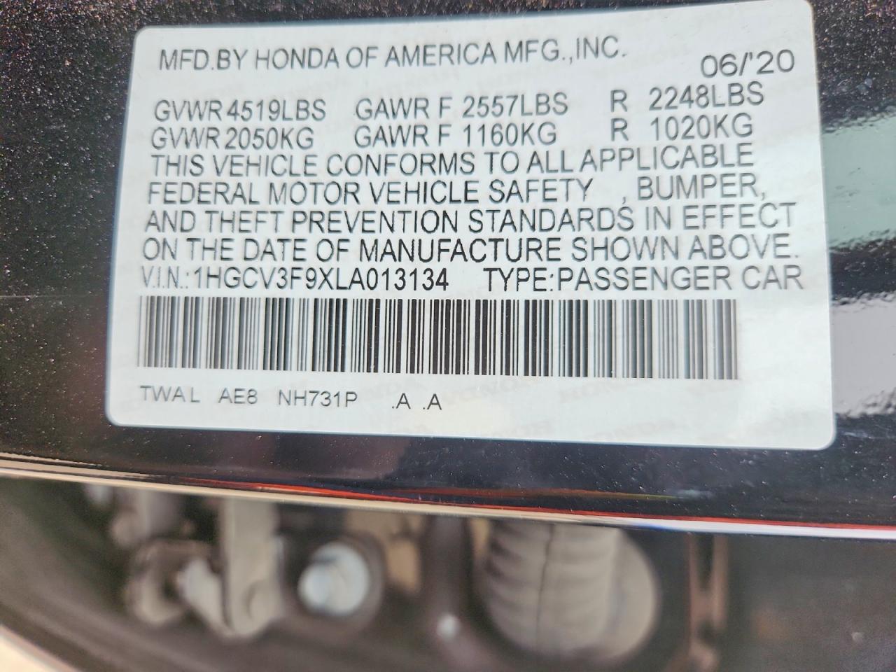 2020 HONDA ACCORD TOURING HYBRID photo 12