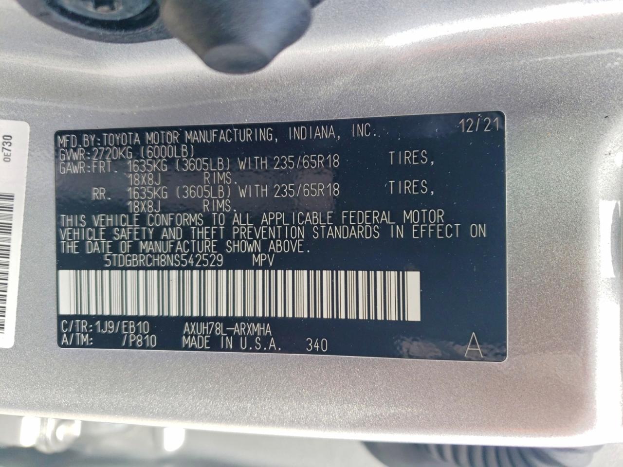 2022 TOYOTA HIGHLANDER HYBRID XLE photo 13