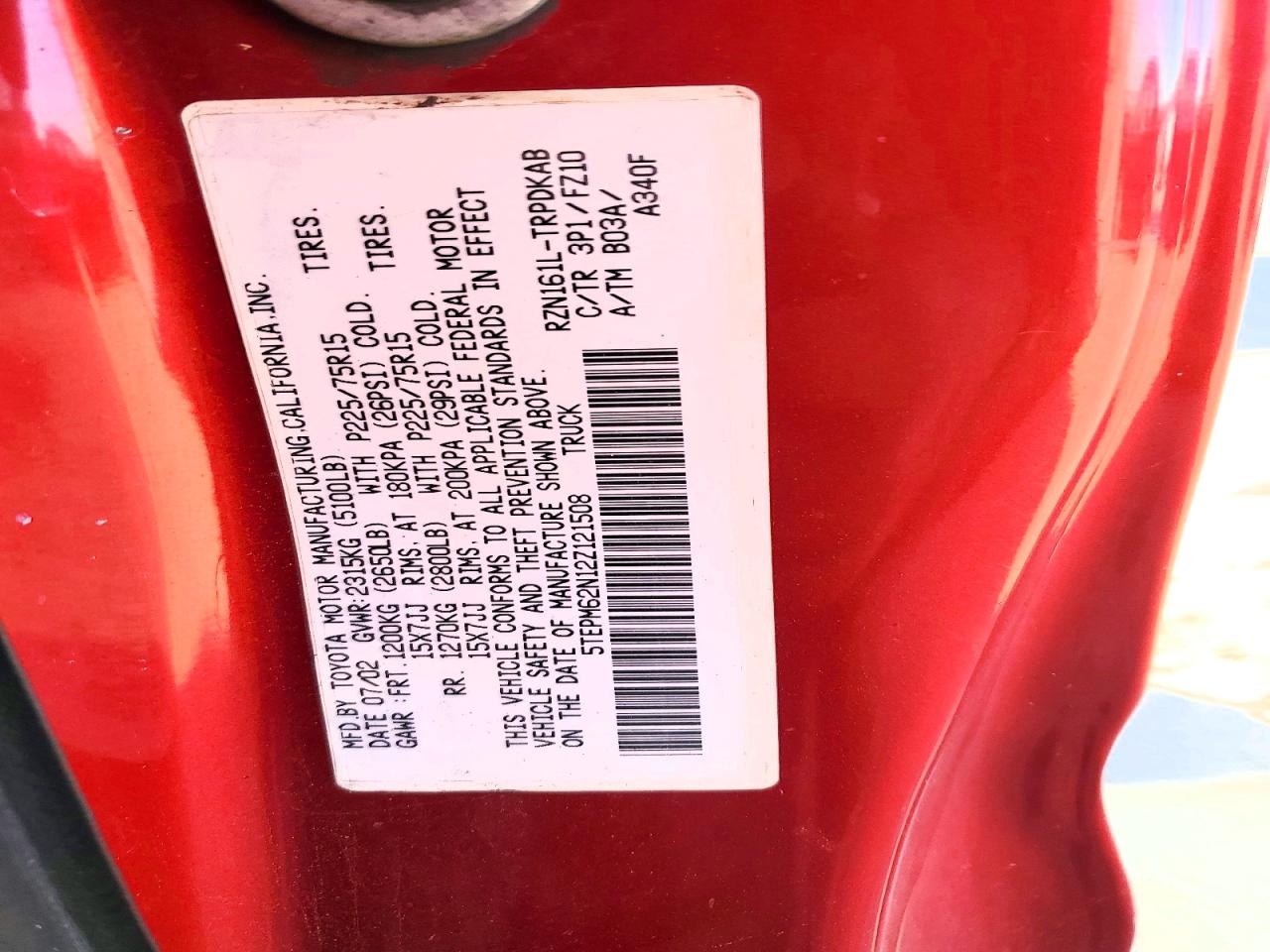 2002 TOYOTA TACOMA BASE photo 23