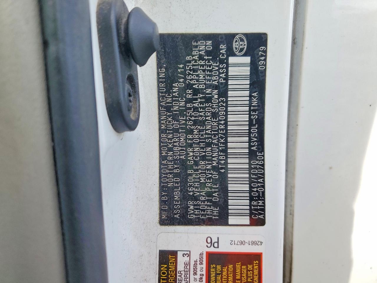 2014 TOYOTA CAMRY L photo 12