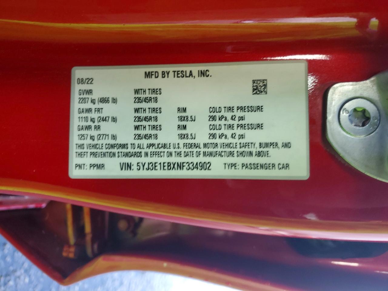 2022 TESLA MODEL 3 photo 23
