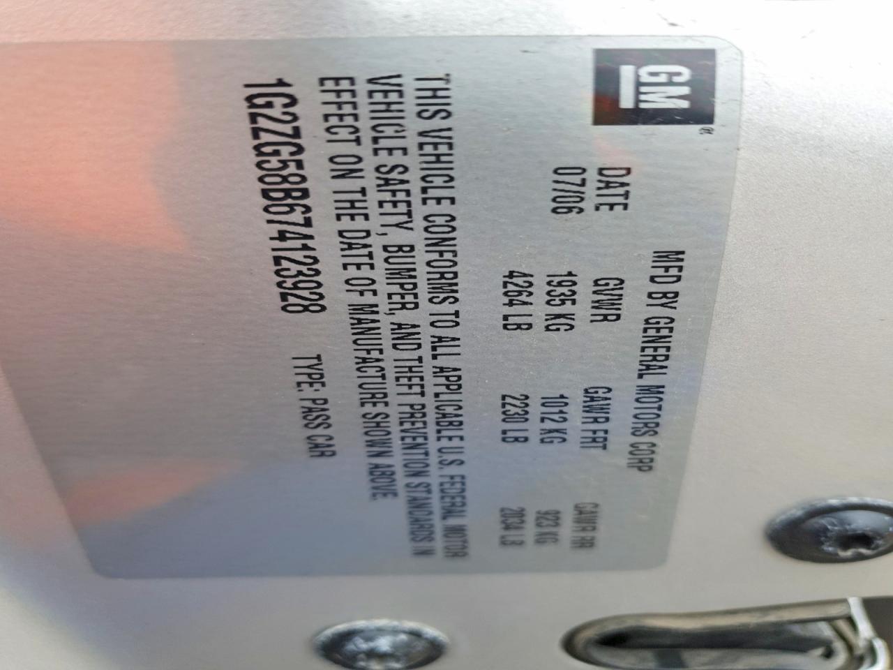 2007 PONTIAC G6 BASE photo 12