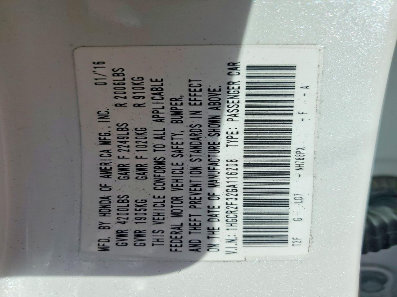 2016 HONDA ACCORD LX photo 23