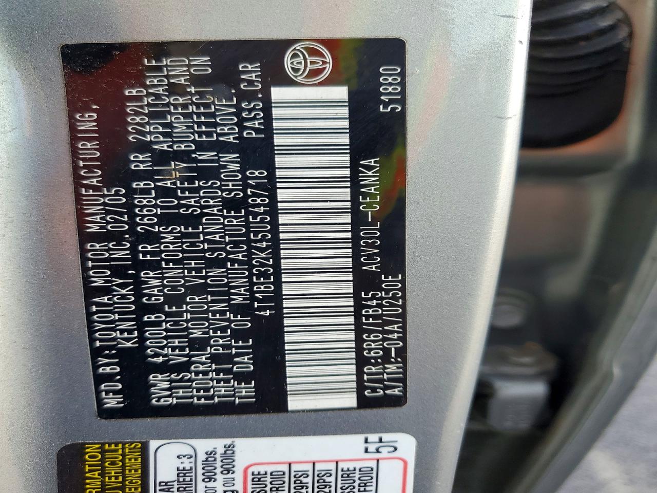2005 TOYOTA CAMRY LE photo 23