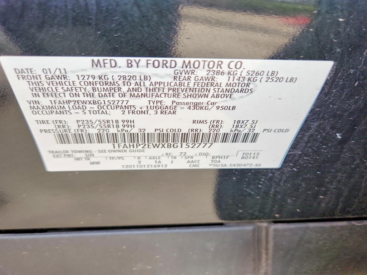 2011 FORD TAURUS SEL photo 37