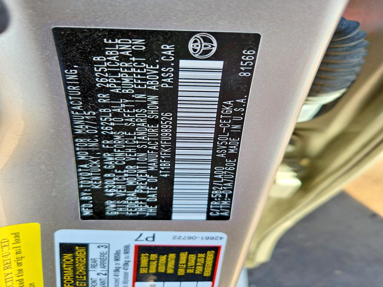 2015 TOYOTA CAMRY XLE photo 34