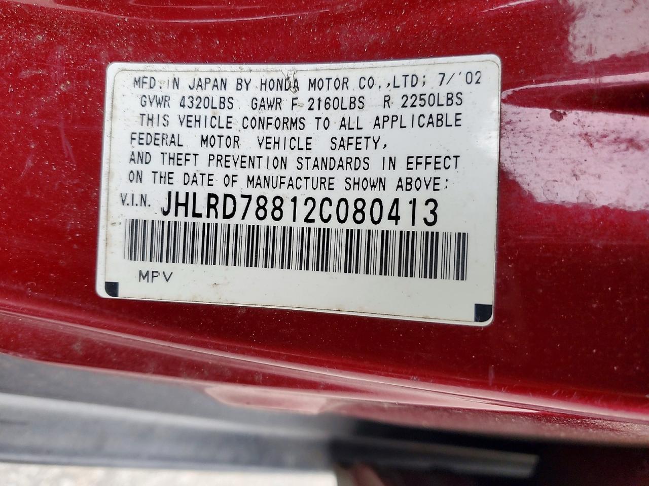 2002 HONDA CR-V EX photo 12
