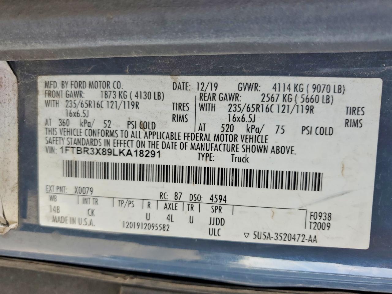 2020 FORD TRANSIT 250 DELIVERY VAN photo 14