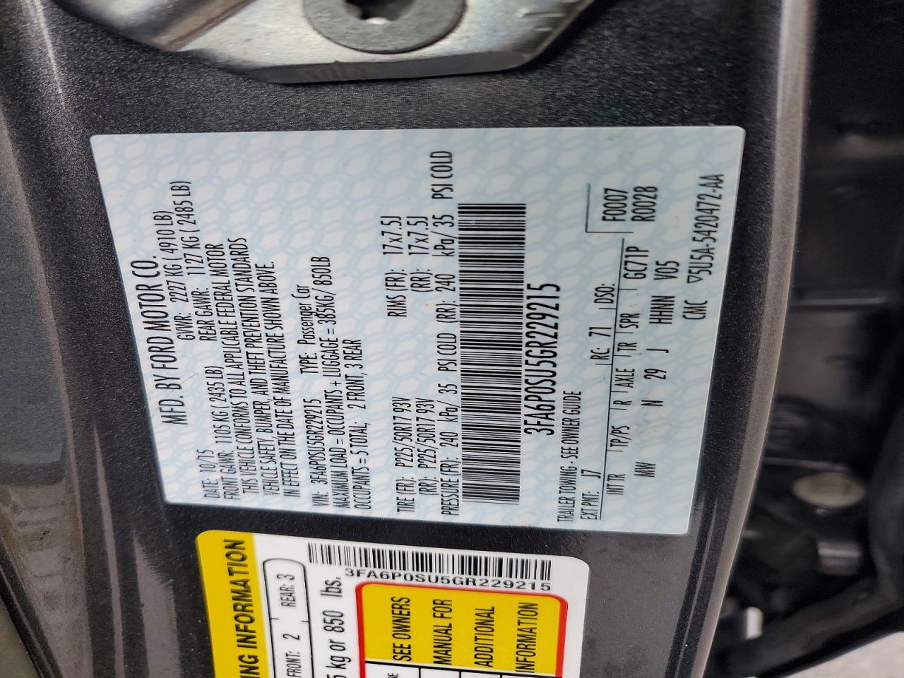 2016 FORD FUSION TITANIUM PHEV photo 13