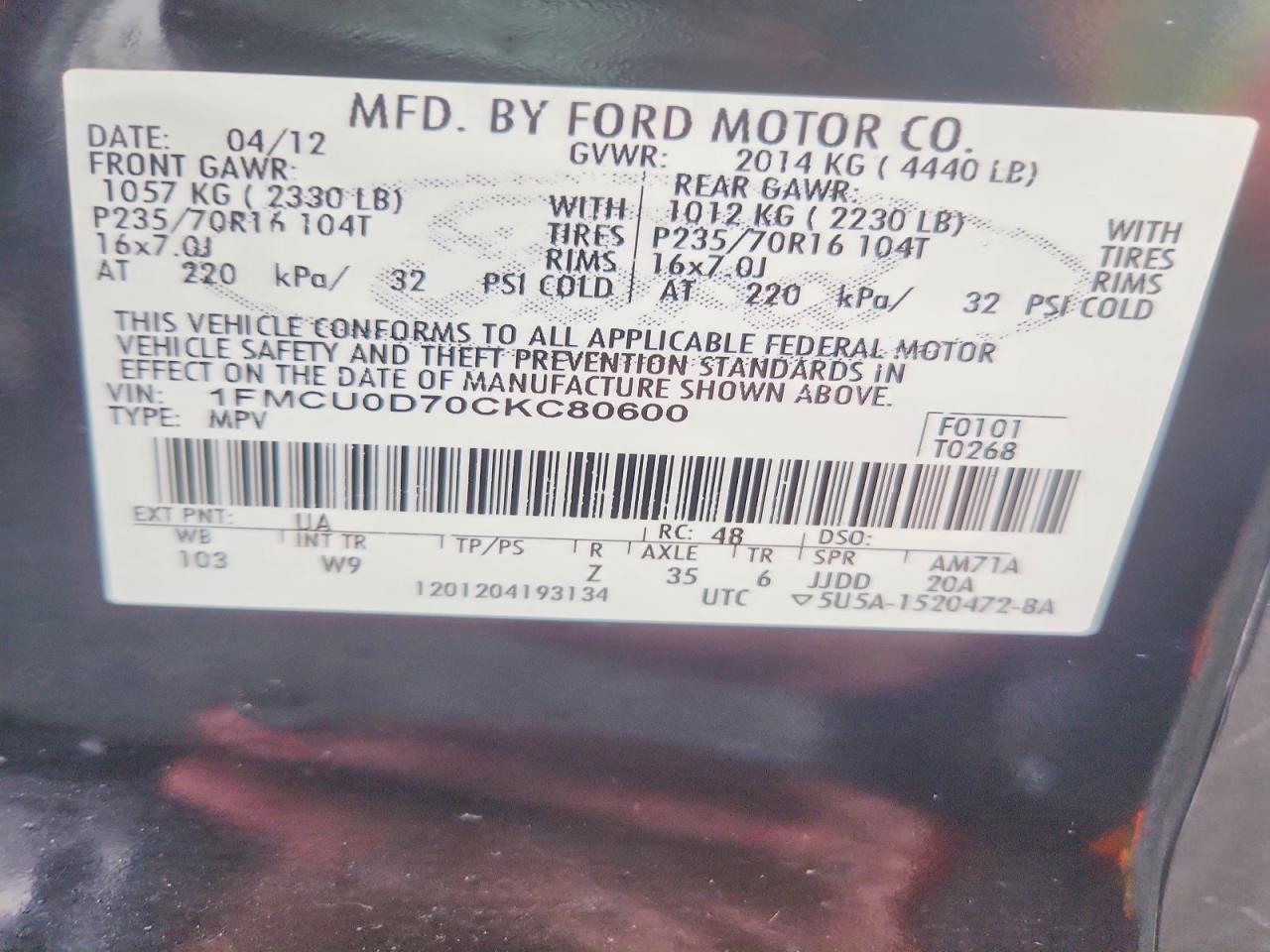 2012 FORD ESCAPE XLT photo 23