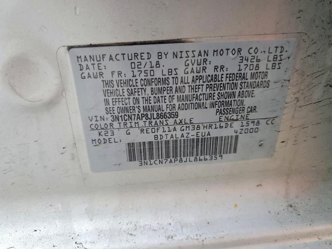 2018 NISSAN VERSA S PLUS photo 12