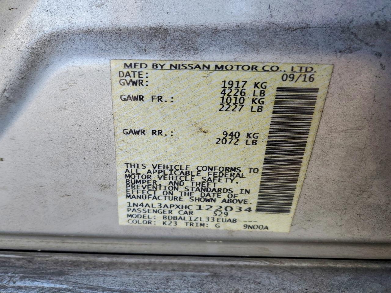 2017 NISSAN ALTIMA 2.5 photo 12