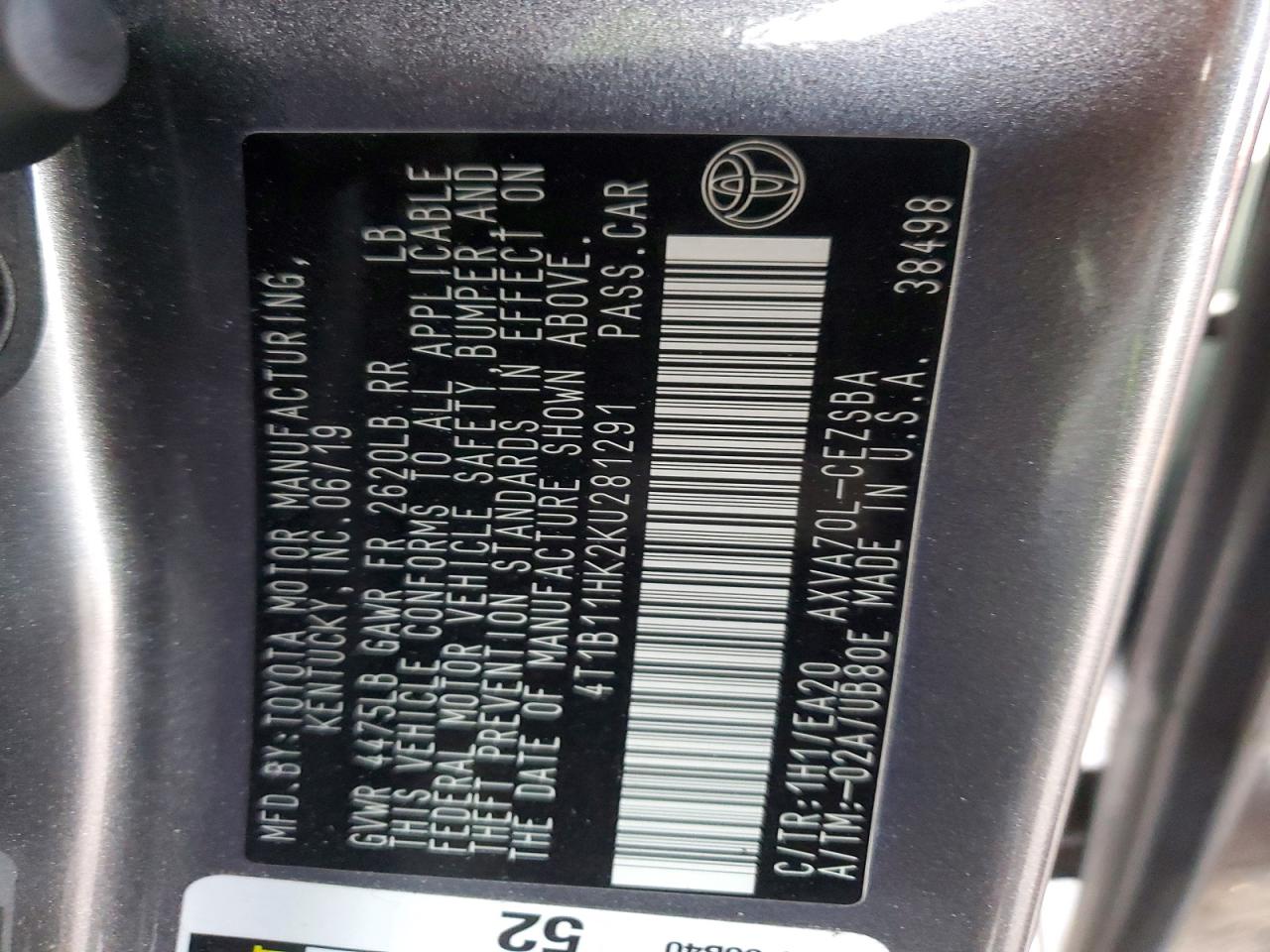 2019 TOYOTA CAMRY SE photo 37