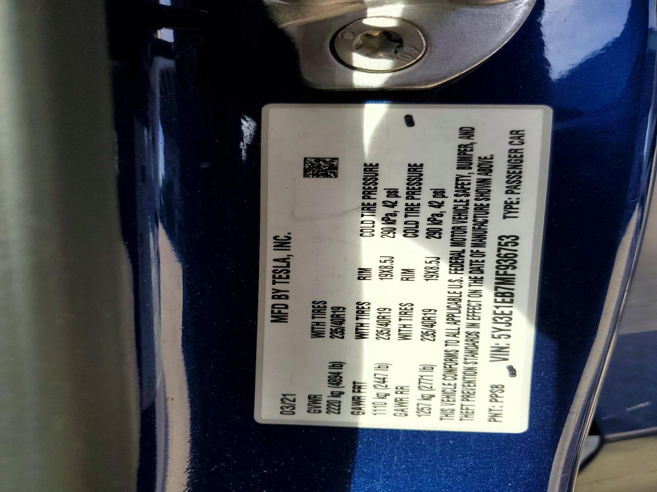 2021 TESLA MODEL 3 photo 23