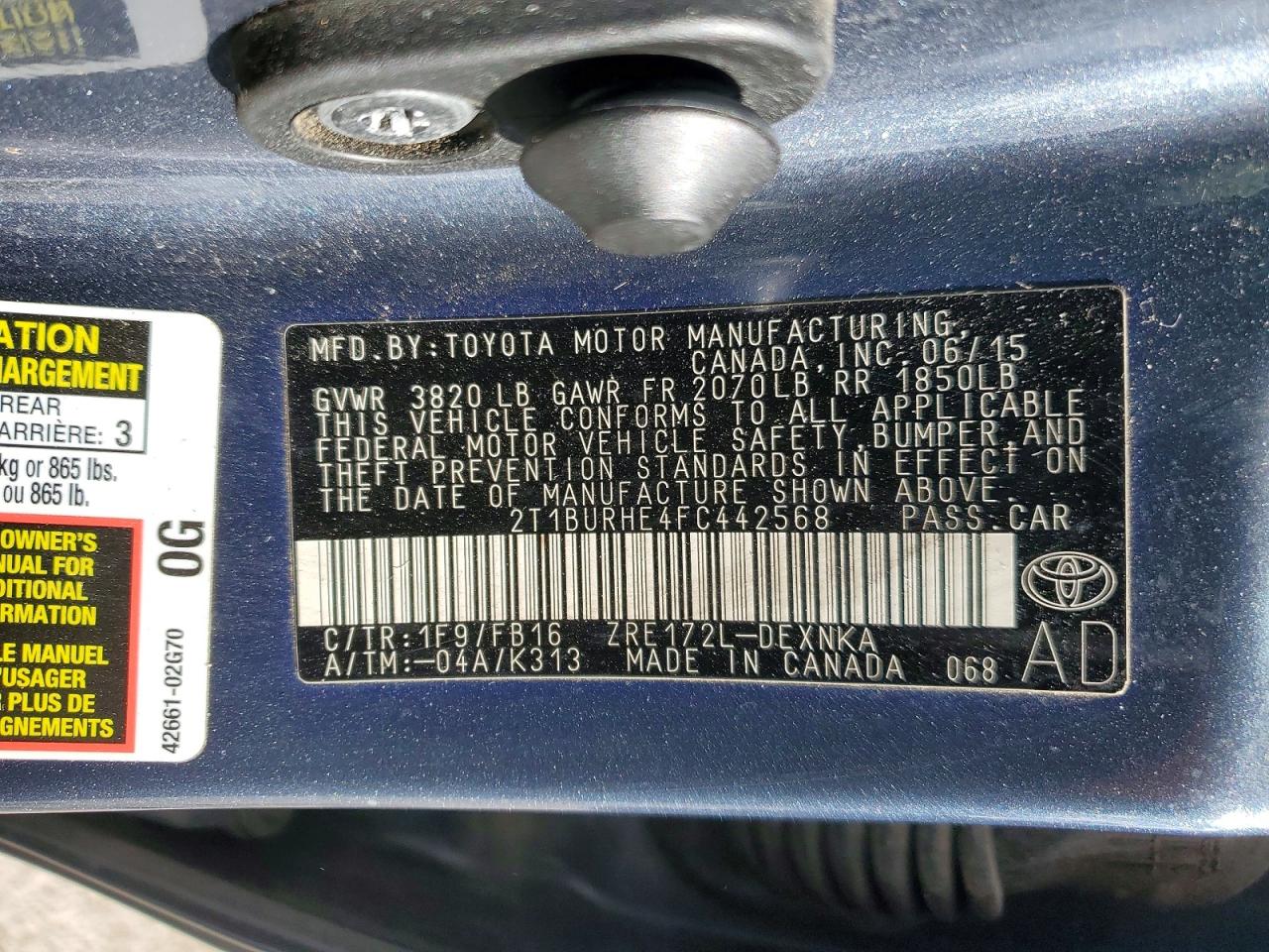 2015 TOYOTA COROLLA photo 13