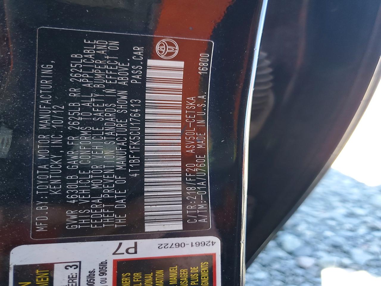 2012 TOYOTA CAMRY BASE photo 25