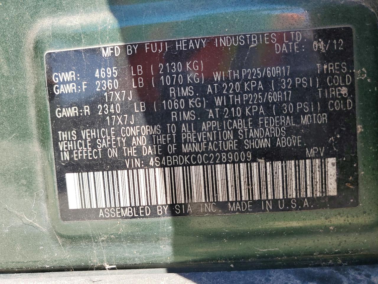 2012 SUBARU OUTBACK 3.6R LIMITED photo 25