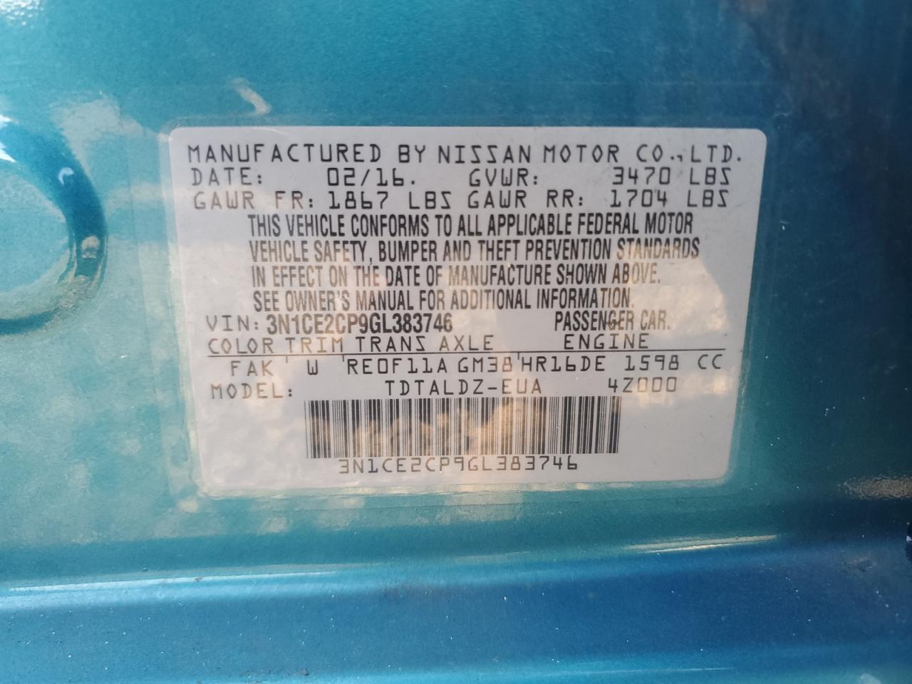 2016 NISSAN VERSA NOTE S photo 13