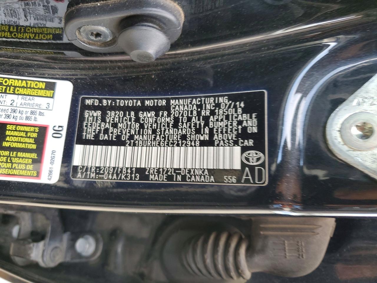 2014 TOYOTA COROLLA LE photo 12