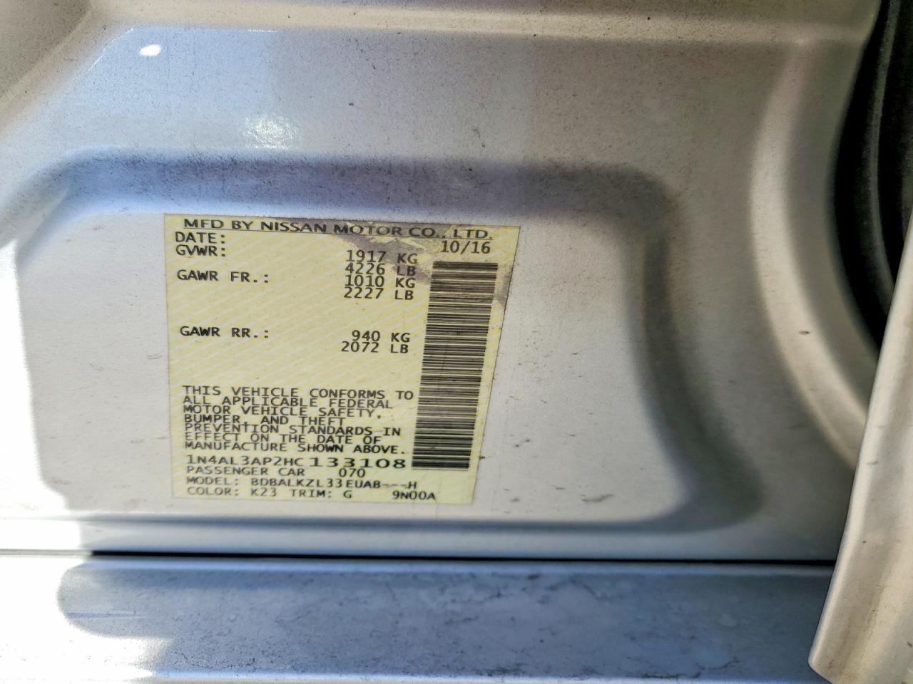 2017 NISSAN ALTIMA 2.5 photo 13