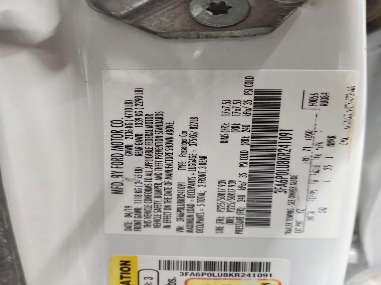 2019 FORD FUSION SE photo 23