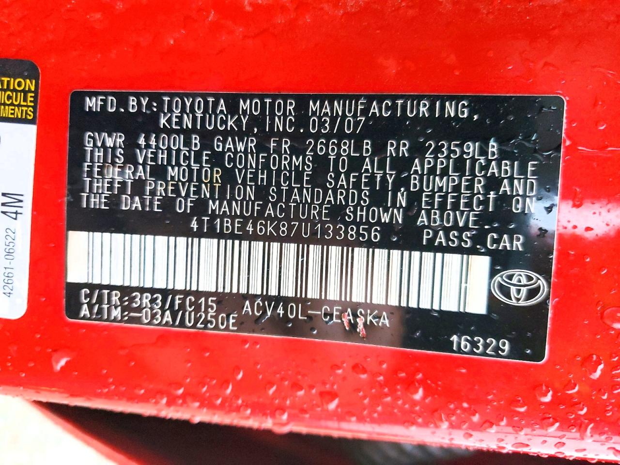 2007 TOYOTA CAMRY SE photo 13