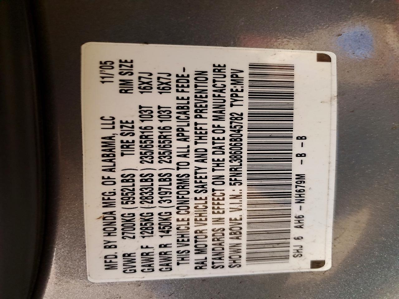 2006 HONDA ODYSSEY EXL photo 23