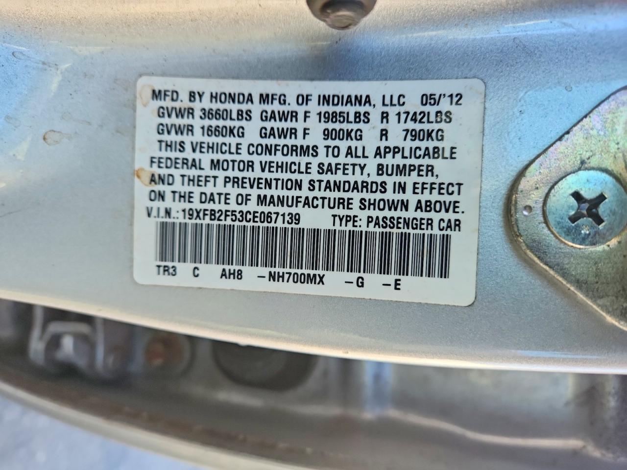 2012 HONDA CIVIC LX photo 23