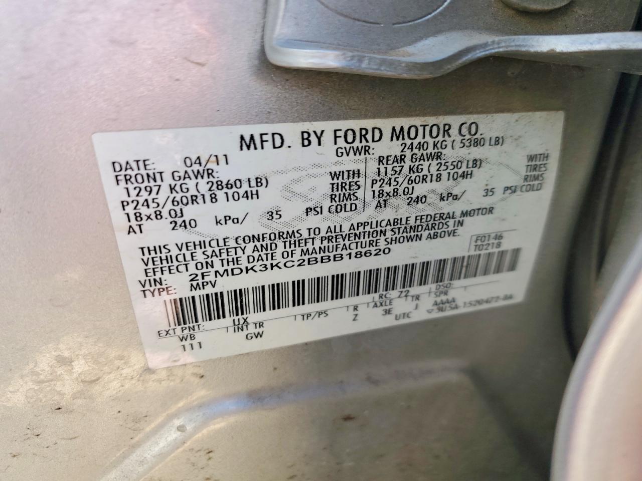 2011 FORD EDGE LIMITED photo 13