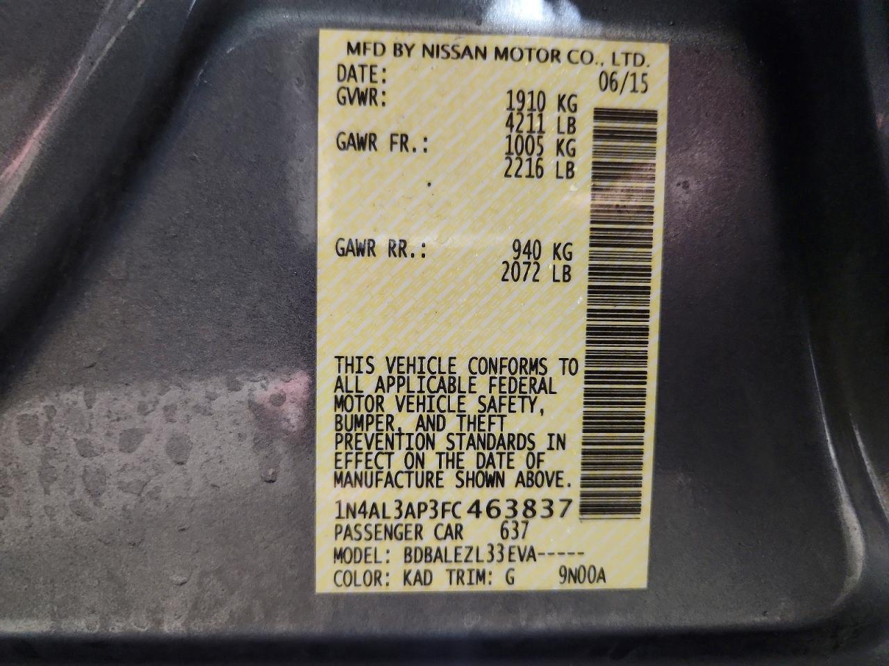 2015 NISSAN ALTIMA 2.5 photo 12