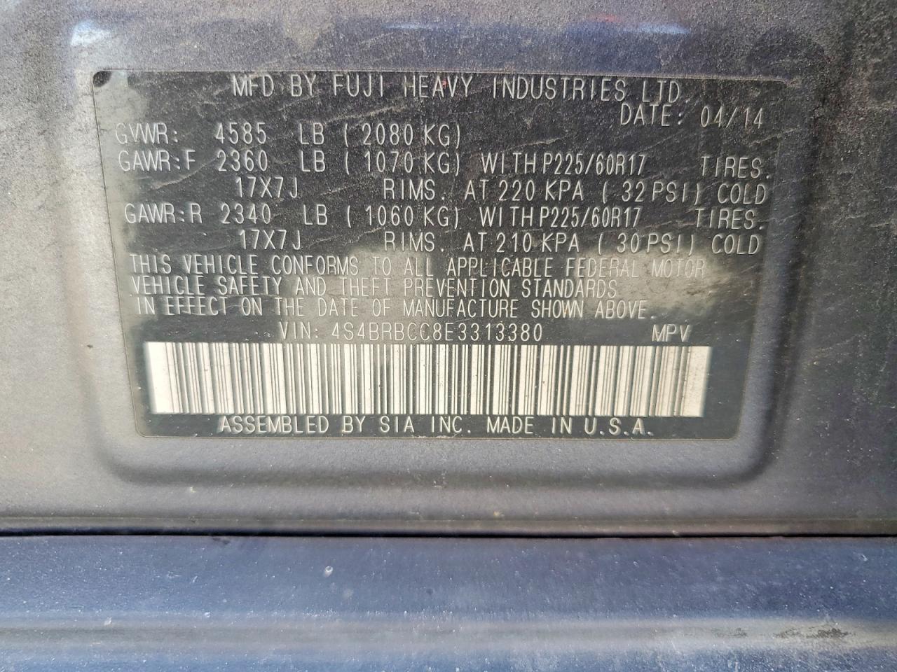 2014 SUBARU OUTBACK 2.5I PREMIUM photo 12