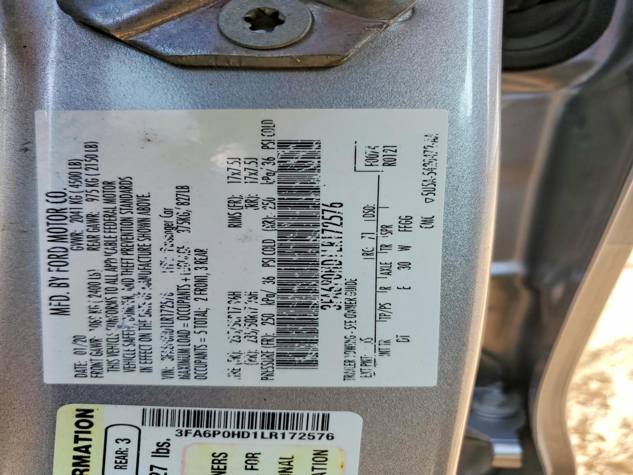 2020 FORD FUSION SE photo 23