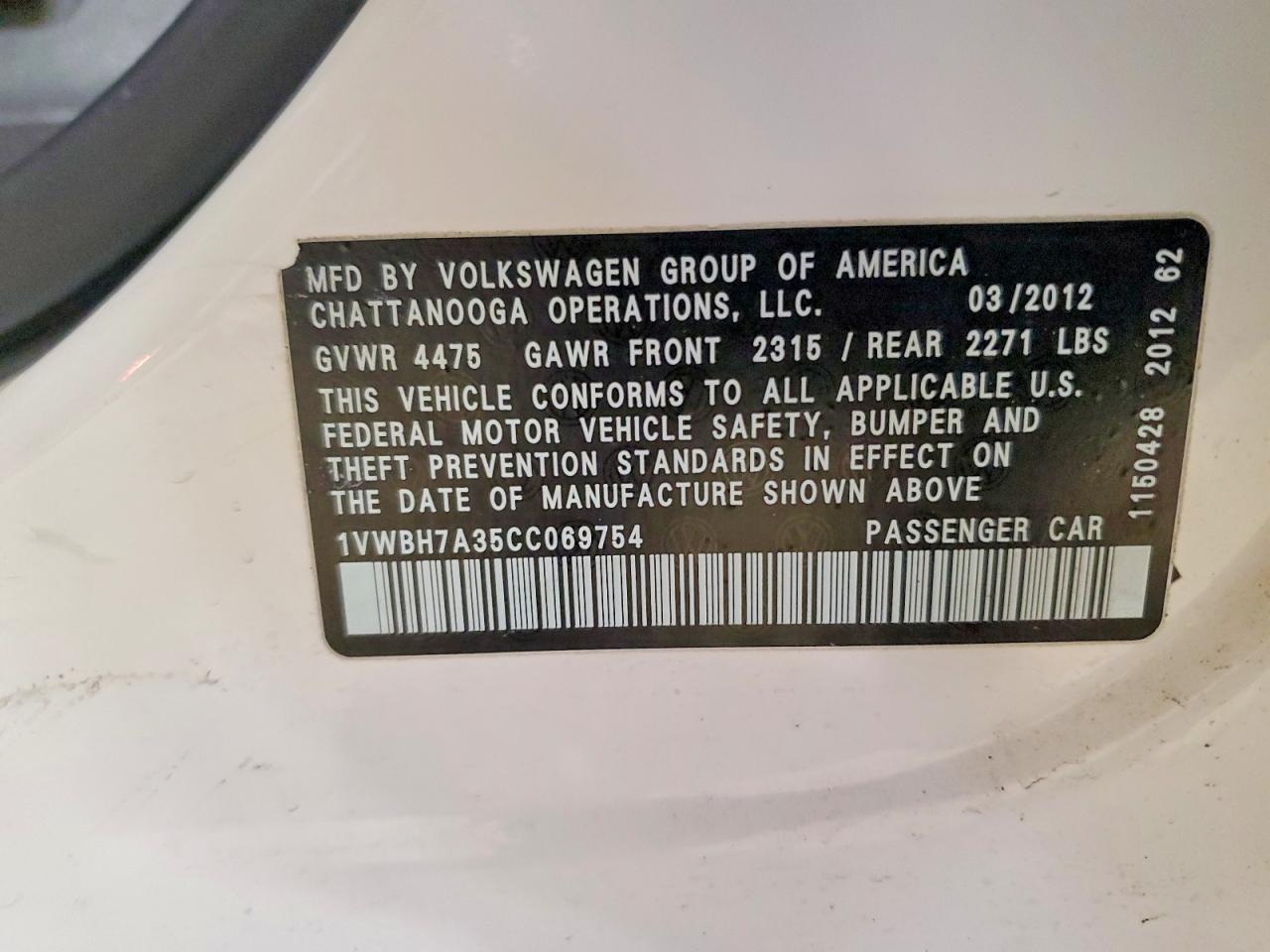 2012 VOLKSWAGEN PASSAT SE photo 12