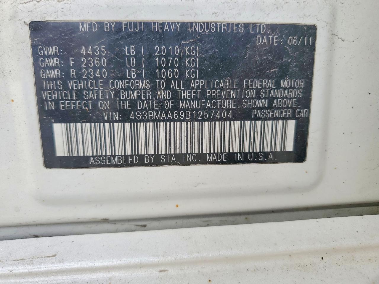 2011 SUBARU LEGACY 2.5I photo 12