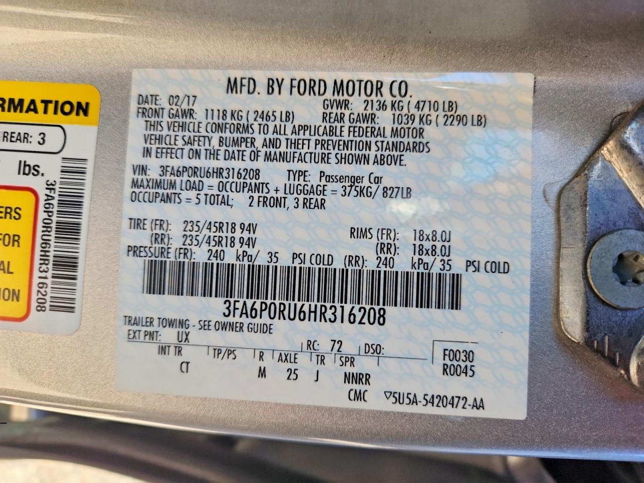 2017 FORD FUSION TITANIUM HEV photo 12