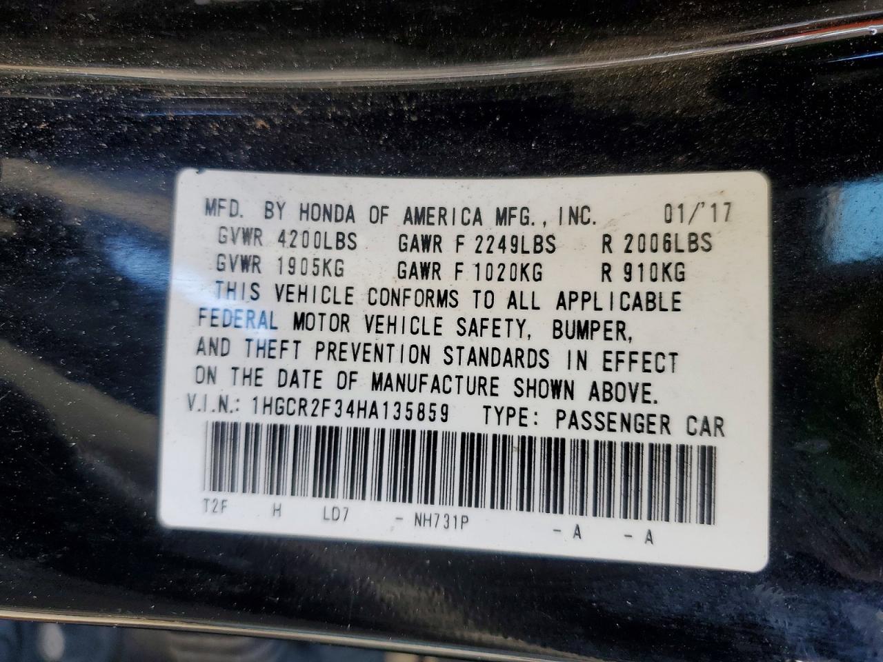 2017 HONDA ACCORD LX photo 12