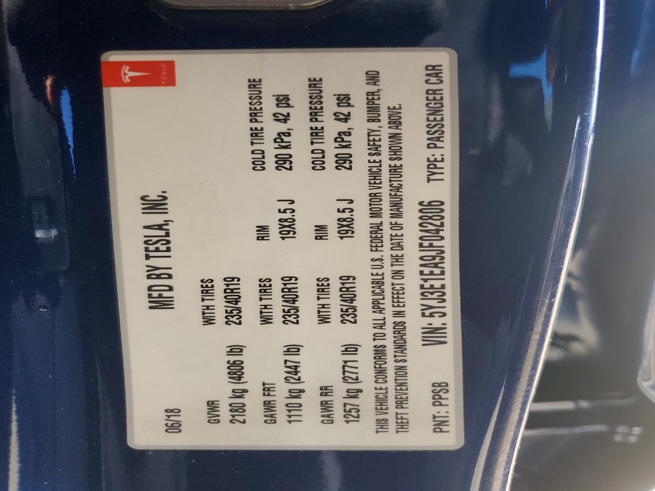 2018 TESLA MODEL 3 photo 12