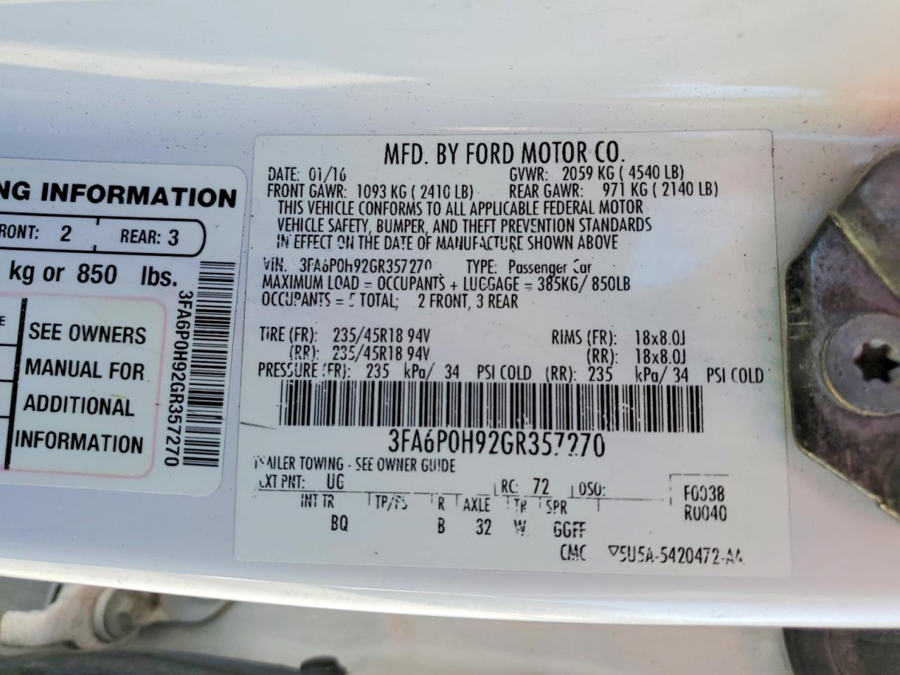 2016 FORD FUSION SE photo 12