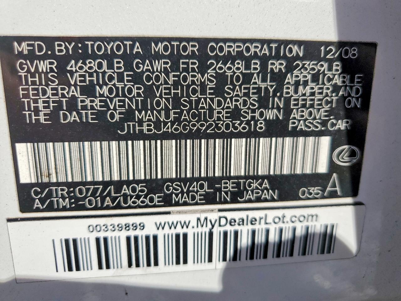 2009 LEXUS ES 350 photo 23