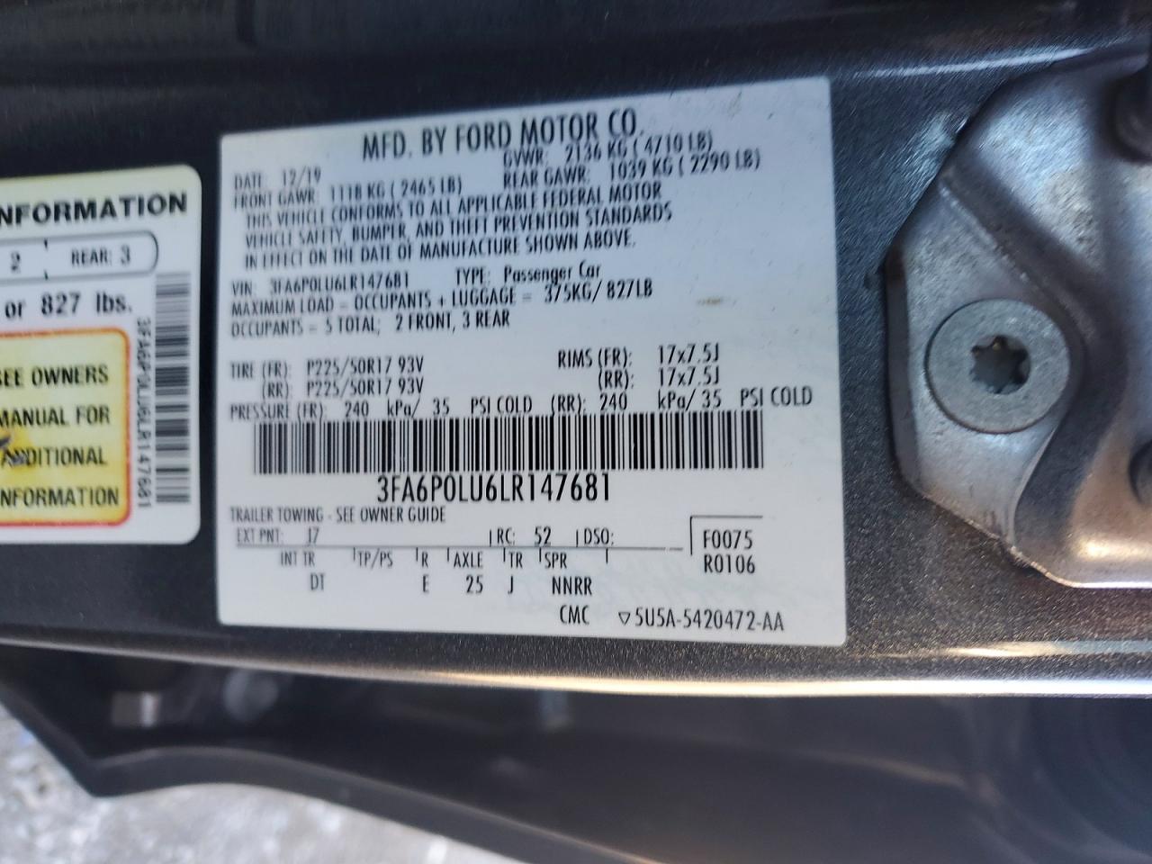 2020 FORD FUSION SE photo 23
