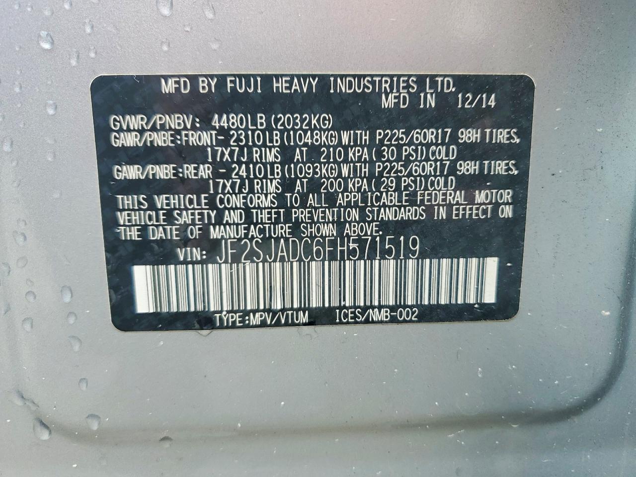 2015 SUBARU FORESTER 2.5I PREMIUM photo 14