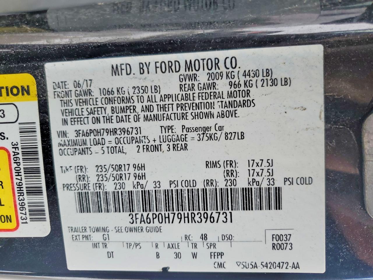 2017 FORD FUSION SE photo 37