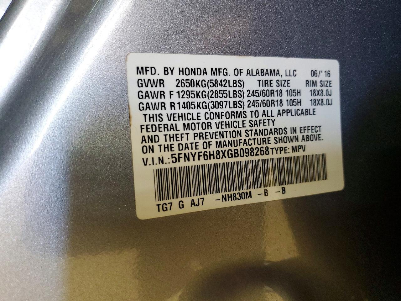 2016 HONDA PILOT EXL photo 25