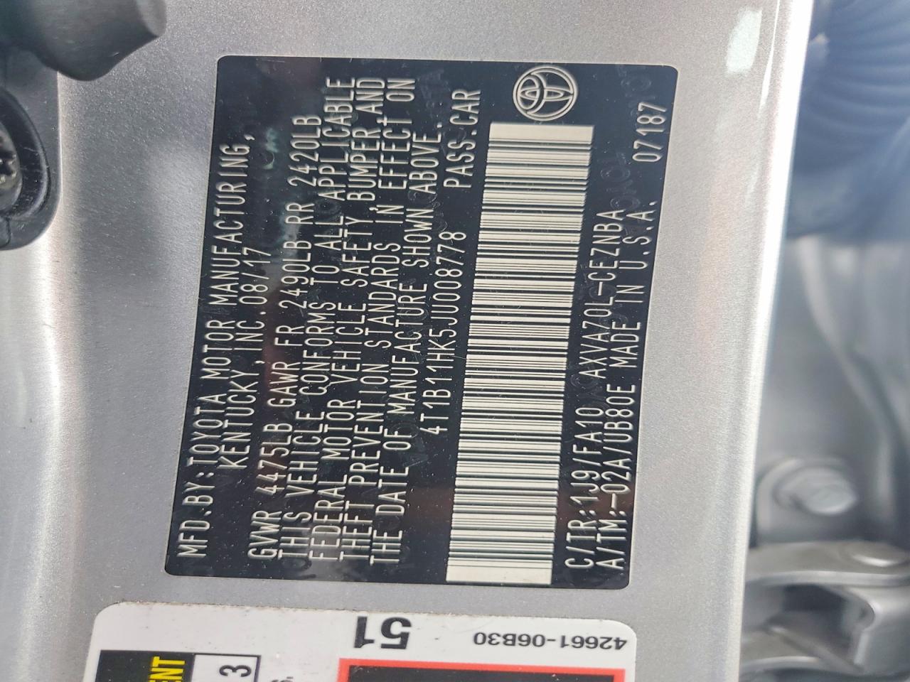 2018 TOYOTA CAMRY photo 12