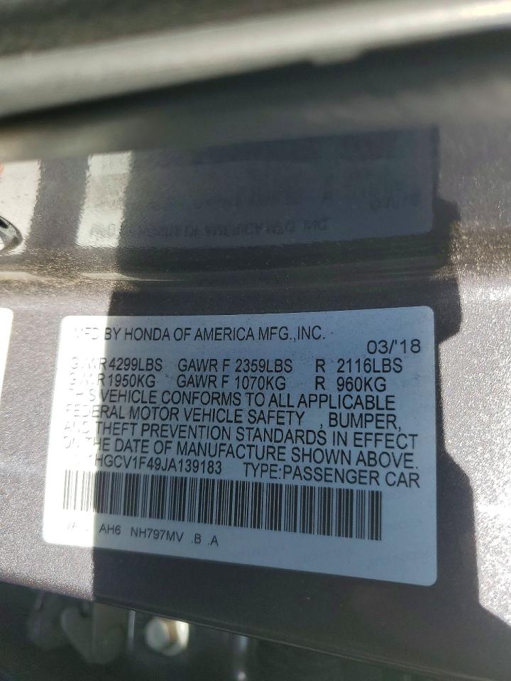 2018 HONDA ACCORD EX photo 12
