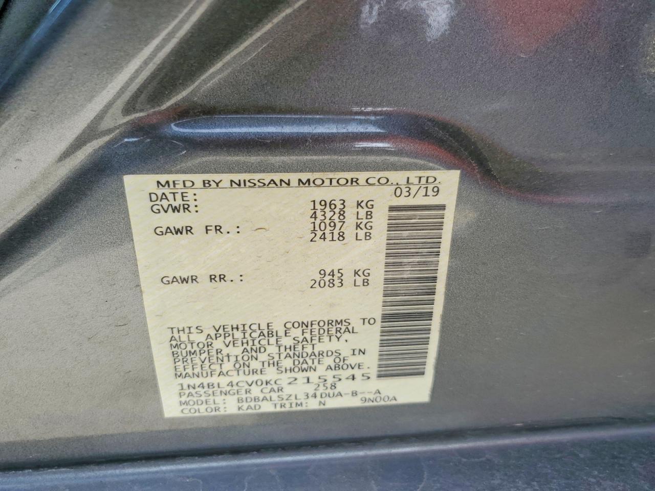 2019 NISSAN ALTIMA 2.5 SR photo 23