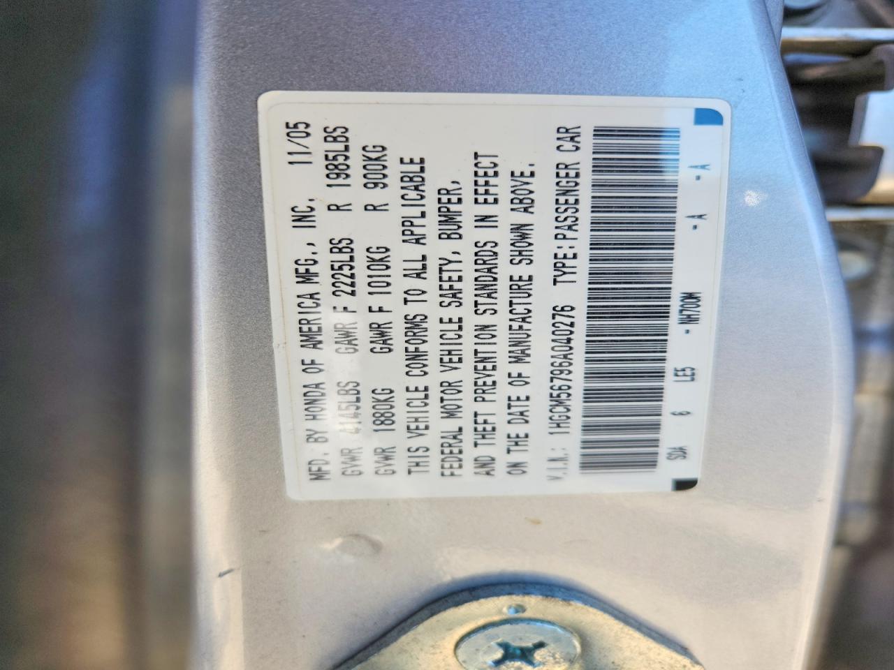 2006 HONDA ACCORD EX photo 12